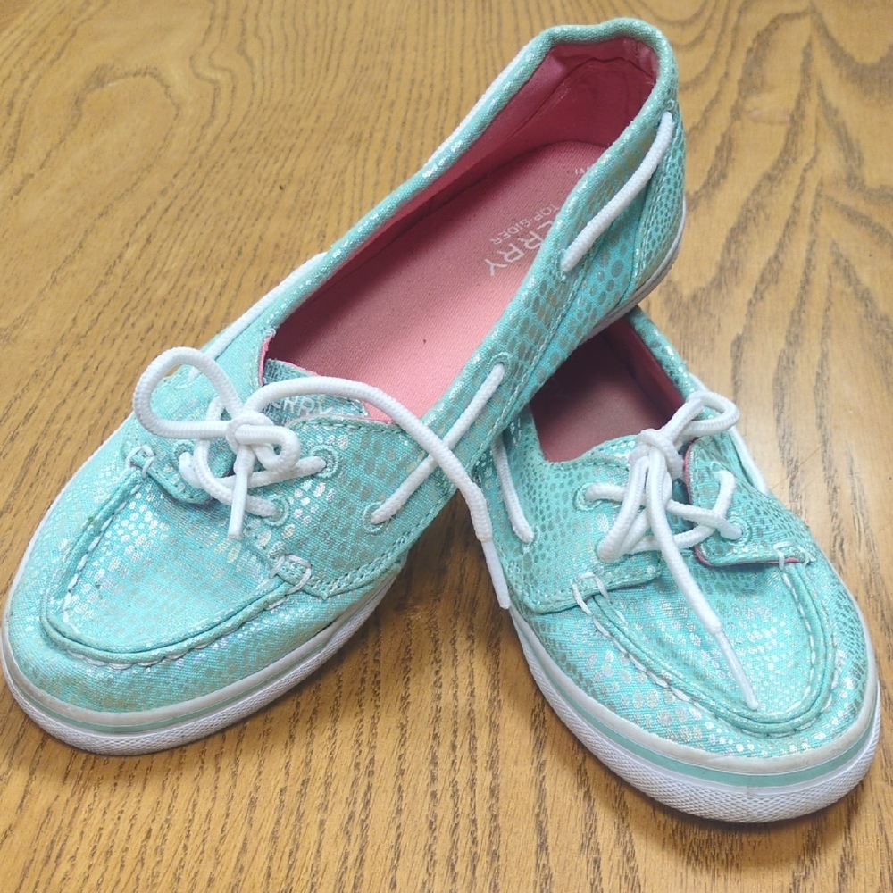 Sperry Seabright Aqua Sneakers with Pink Interior